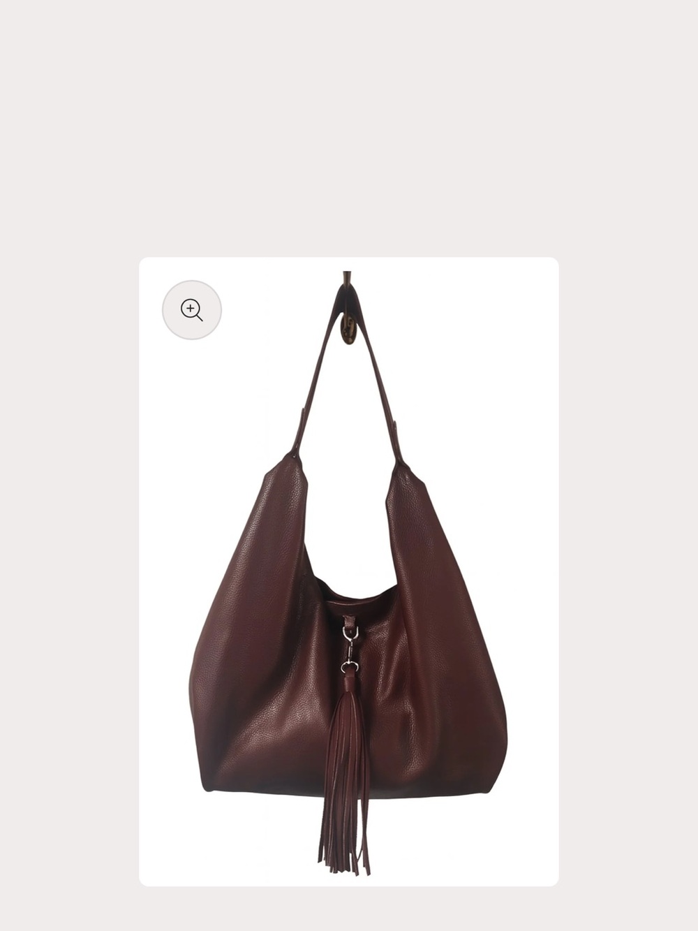 Laggo Women's Dark Brown Leather Shoulder Hobo Bag with Tassel Accent NWOT